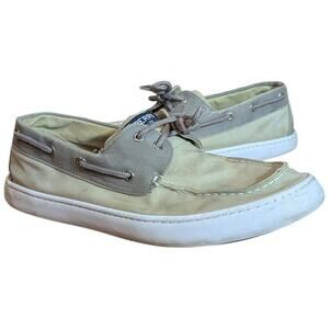 Sperry Top Sider Mens Boat Shoes sz 13 Beige Canvas Gray Deck STS16252